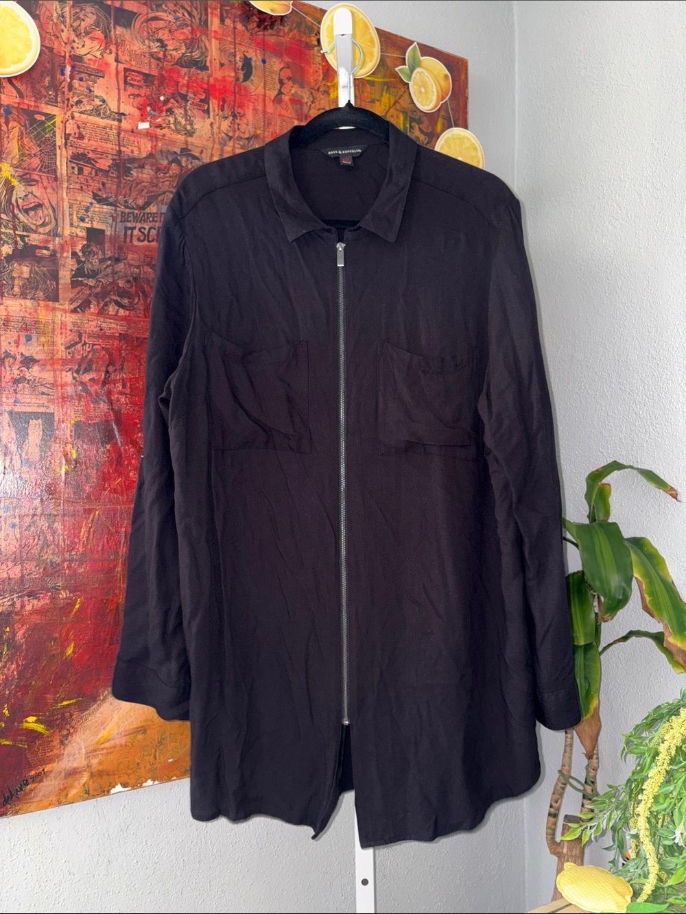 Rock & Republic Black Lightweight Zip-Front Shirt Jacket Size XXL